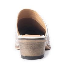 Load image into Gallery viewer, Myra Valeria White Leather Mules for Women - Handtooled Desert Bloom Pattern with Block Heels for Stylish Comfort