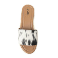 Load image into Gallery viewer, Mesa Mane Hairon Leather Sandals in Black &amp; White