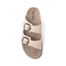 Load image into Gallery viewer, Myra Desert Lily Embossed Leather Sandals in Antique White