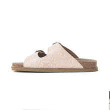 Load image into Gallery viewer, Myra Desert Lily Embossed Leather Sandals in Antique White