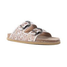 Load image into Gallery viewer, Myra Marlowe Western Handtooled Leather Sandals in Ivory Bloom