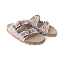 Load image into Gallery viewer, Myra Marlowe Western Handtooled Leather Sandals in Ivory Bloom