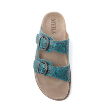 Load image into Gallery viewer, Myra Prairie Wind Embossed Leather Sandals in Western Jade
