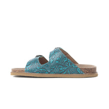Load image into Gallery viewer, Myra Prairie Wind Embossed Leather Sandals in Western Jade