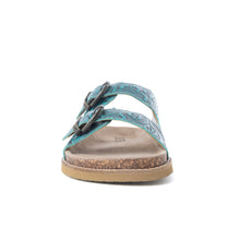 Load image into Gallery viewer, Myra Prairie Wind Embossed Leather Sandals in Western Jade