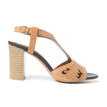 Load image into Gallery viewer, Rodeo Rose Handtooled Leather Heels in Amber Brown