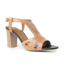 Load image into Gallery viewer, Rodeo Rose Handtooled Leather Heels in Amber Brown