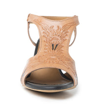 Load image into Gallery viewer, Rodeo Rose Handtooled Leather Heels in Amber Brown
