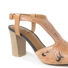 Load image into Gallery viewer, Rodeo Rose Handtooled Leather Heels in Amber Brown