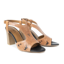 Load image into Gallery viewer, Rodeo Rose Handtooled Leather Heels in Amber Brown