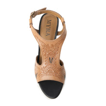 Load image into Gallery viewer, Rodeo Rose Handtooled Leather Heels in Amber Brown