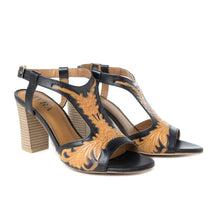 Load image into Gallery viewer, Rodeo Rose Handtooled Leather Heels in Natural Brown