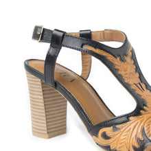 Load image into Gallery viewer, Rodeo Rose Handtooled Leather Heels in Natural Brown