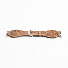 Load image into Gallery viewer, Lone Star Handtooled Leather Watch Band in Light Saddle Tan