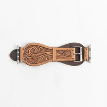 Load image into Gallery viewer, Lone Star Handtooled Leather Watch Band in Light Saddle Tan