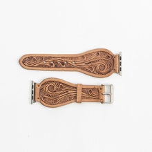 Load image into Gallery viewer, Lone Star Handtooled Leather Watch Band in Light Saddle Tan