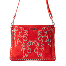 Load image into Gallery viewer, Myra Texas Rose Embroidered Leather Sling Bag for Women Suede Finish with Silver Studded Detail