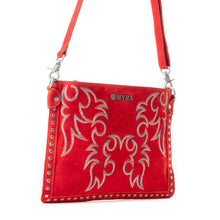 Load image into Gallery viewer, Myra Texas Rose Embroidered Leather Sling Bag for Women Suede Finish with Silver Studded Detail