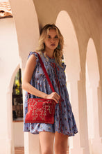 Load image into Gallery viewer, Myra Texas Rose Embroidered Leather Sling Bag for Women Suede Finish with Silver Studded Detail