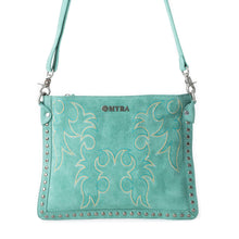 Load image into Gallery viewer, Texas Rose Western Embroidered Leather Bag in Turquoise