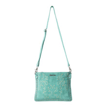 Load image into Gallery viewer, Texas Rose Western Embroidered Leather Bag in Turquoise
