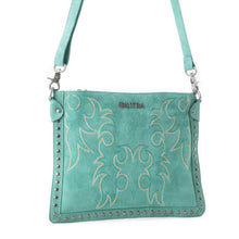 Load image into Gallery viewer, Texas Rose Western Embroidered Leather Bag in Turquoise