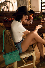 Load image into Gallery viewer, Texas Rose Western Embroidered Leather Bag in Turquoise