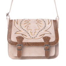 Load image into Gallery viewer, Myra Amberwood Suede Leather Boot Embroidered Leather Bag in Amber