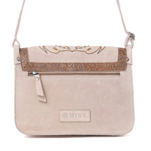 Load image into Gallery viewer, Myra Amberwood Suede Leather Boot Embroidered Leather Bag in Amber