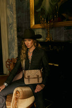 Load image into Gallery viewer, Myra Amberwood Suede Leather Boot Embroidered Leather Bag in Amber