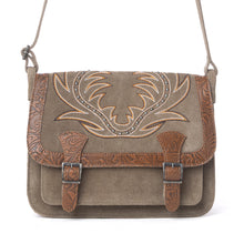 Load image into Gallery viewer, Myra Amberwood Suede Leather Boot Embroidered Bag in Olive Taupe