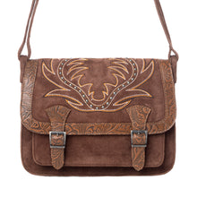 Load image into Gallery viewer, Myra Amberwood Suede Leather Boot Embroidered Leather Bag in Chestnut Brown