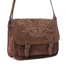 Load image into Gallery viewer, Myra Amberwood Suede Leather Boot Embroidered Leather Bag in Chestnut Brown