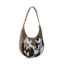 Load image into Gallery viewer, Myra Dakota Moon Hairon Leather Bag in Midnight Tan