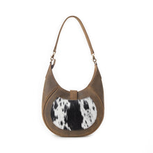 Load image into Gallery viewer, Myra Dakota Moon Hairon Leather Bag in Midnight Tan