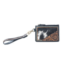 Load image into Gallery viewer, Myra Apache Twilight Handtooled Hairon Leather Card Holder in Midnight Hide
