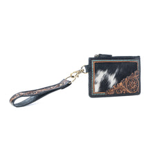 Load image into Gallery viewer, Myra Apache Twilight Handtooled Hairon Leather Card Holder in Midnight Hide