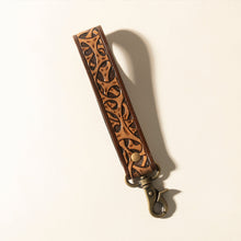 Load image into Gallery viewer, Myra Ranger's Call Handtooled Leather Keyfob in Mocha Brown