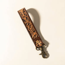 Load image into Gallery viewer, Myra Ranger's Call Handtooled Leather Keyfob in Mocha Brown