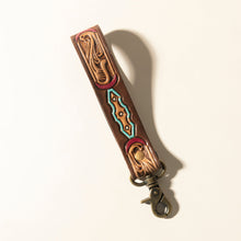 Load image into Gallery viewer, Myra Skyland Stitch Handtooled Leather Keyfob in Cactus Blue