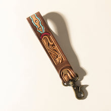 Load image into Gallery viewer, Myra Skyland Stitch Handtooled Leather Keyfob in Cactus Blue