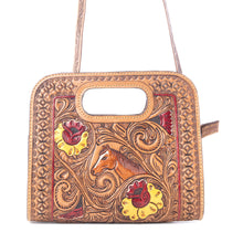 Load image into Gallery viewer, Myra Spirit Bloom Handtooled Leather Bag in Aged Mahogany