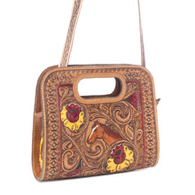Load image into Gallery viewer, Myra Spirit Bloom Handtooled Leather Bag in Aged Mahogany