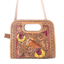 Load image into Gallery viewer, Myra Spirit Bloom Handtooled Leather Bag in Aged Mahogany