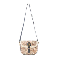 Load image into Gallery viewer, Myra Raven &amp; Dune Embossed Leather Crossbody Bag with Fur Accent in Winter Ivory