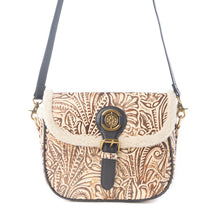 Load image into Gallery viewer, Myra Raven &amp; Dune Embossed Leather Crossbody Bag with Fur Accent in Winter Ivory