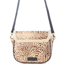 Load image into Gallery viewer, Myra Raven &amp; Dune Embossed Leather Crossbody Bag with Fur Accent in Winter Ivory