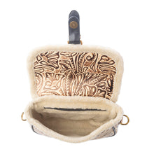 Load image into Gallery viewer, Myra Raven &amp; Dune Embossed Leather Crossbody Bag with Fur Accent in Winter Ivory