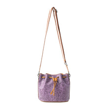 Load image into Gallery viewer, Myra Amara Bloom Embossed Leather Bucket Bag in Mystic Lilac