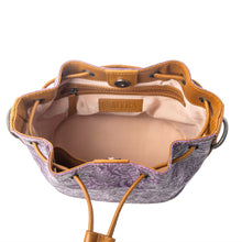 Load image into Gallery viewer, Myra Amara Bloom Embossed Leather Bucket Bag in Mystic Lilac